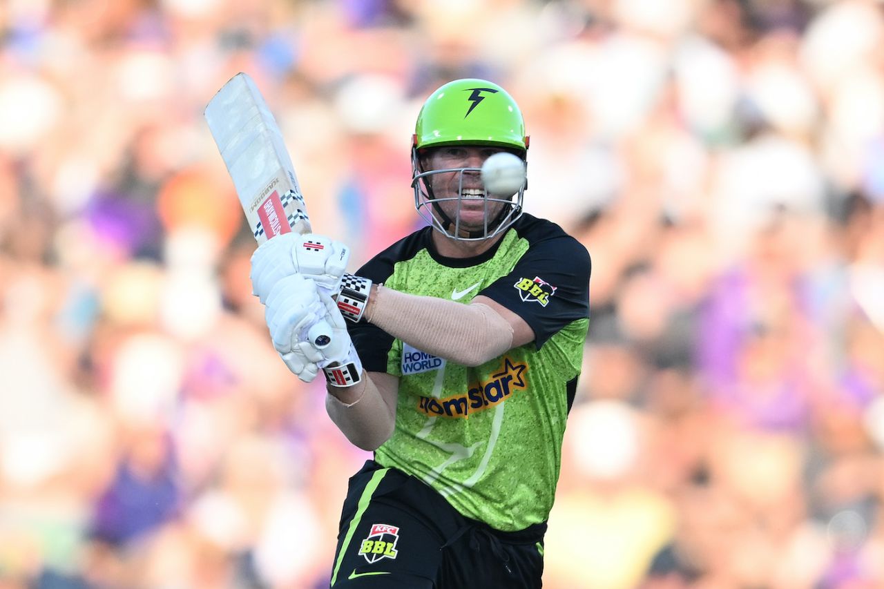 David Warner picked up pace as his innings progressed, Hobart Hurricanes vs Sydney Thunder, BBL final, Hobart, January 27, 2025