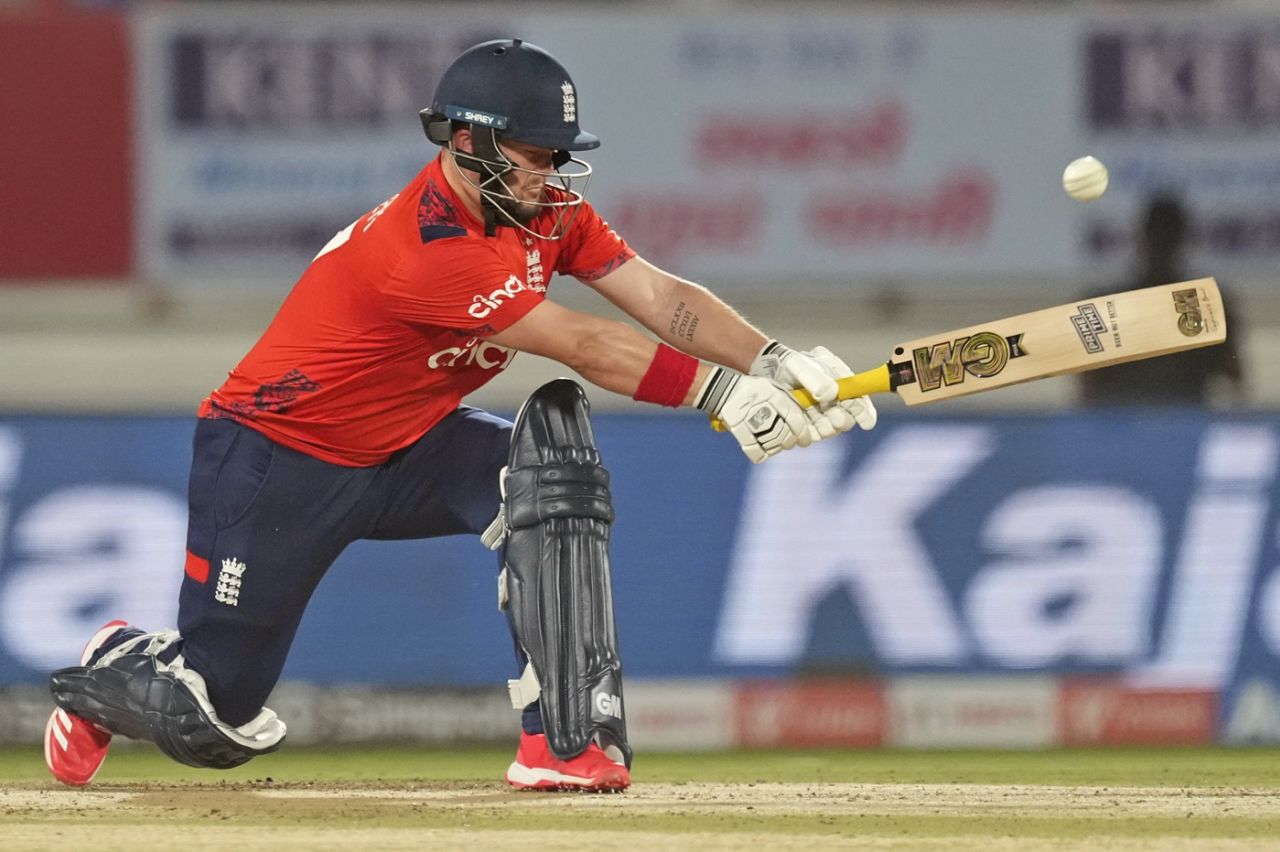 Ben Duckett brings out the reverse-sweep, India vs England, 3rd T20I, Rajkot, January 28, 2025