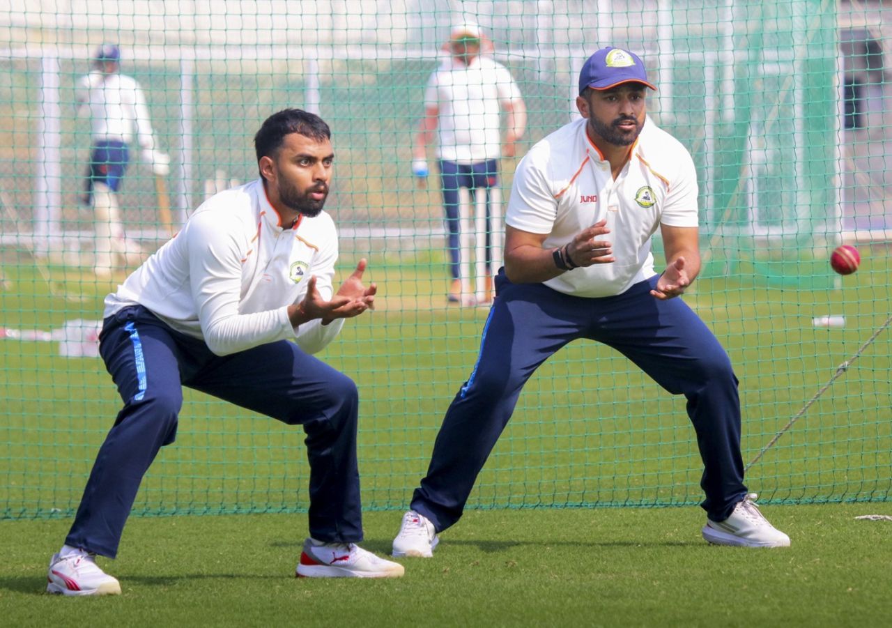 Atharva Taide and Karun Nair at Vidarbha's training session, Nagpur, January 29, 2025