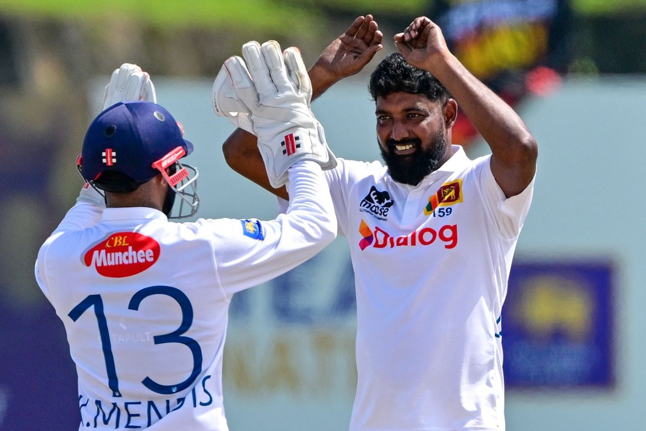 Prabath Jayasuriya celebrates a wicket, Sri Lanka vs Australia, 1st Test, Galle, 2nd day, January 30, 2025