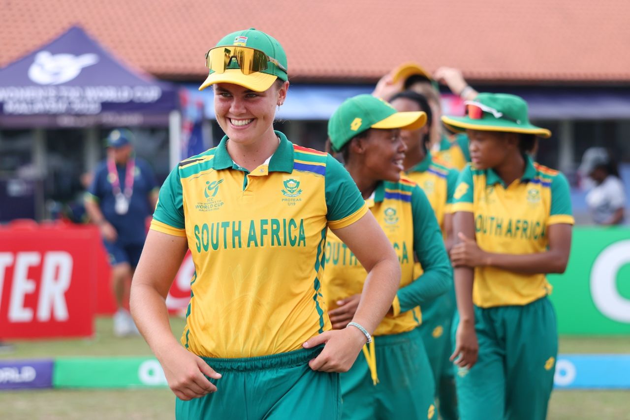 Kayla Reyneke is a happy captain after South Africa qualified for the final, Australia vs South Africa, Women's Under-19 T20 World Cup semi-final, Bayumeas Oval, Kuala Lumpur, January 31, 2025
