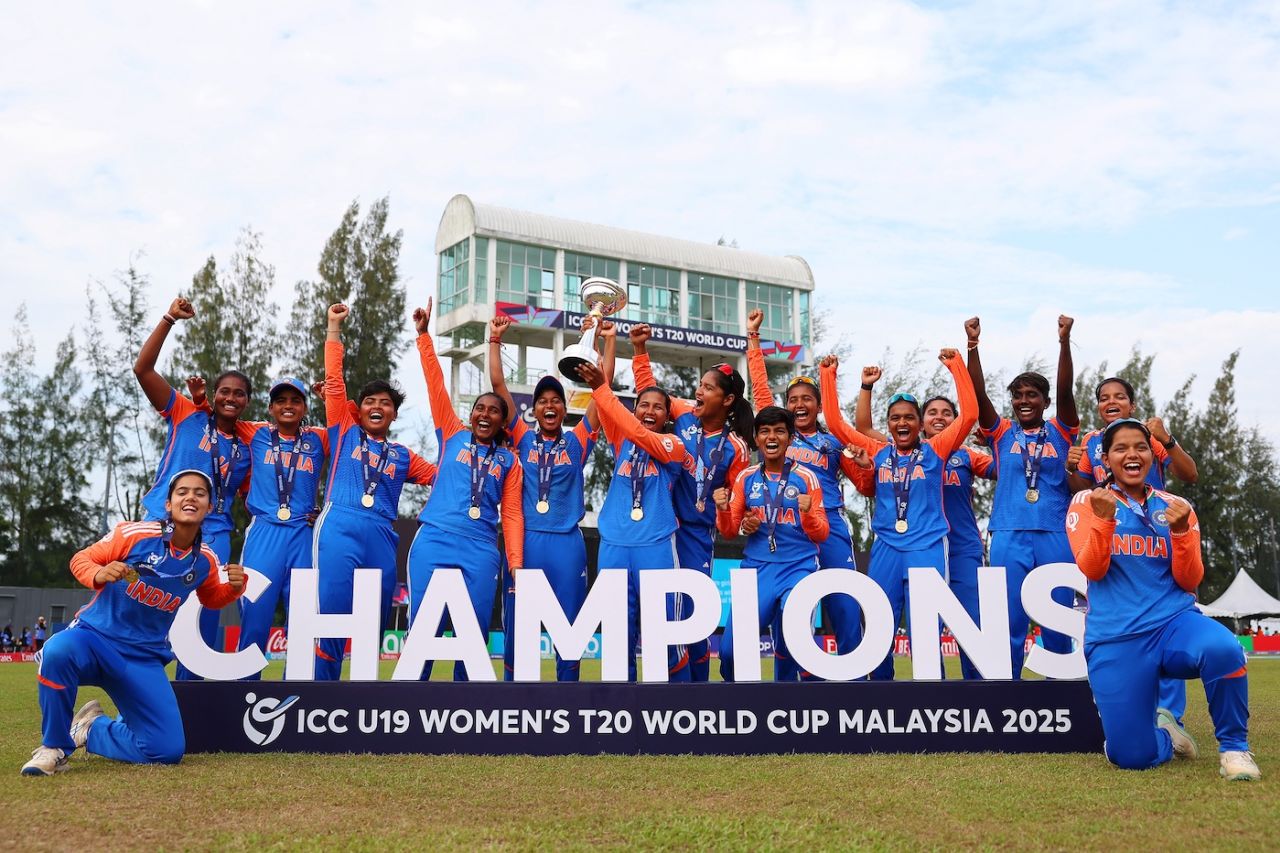The India Under19 team with the World Cup trophy