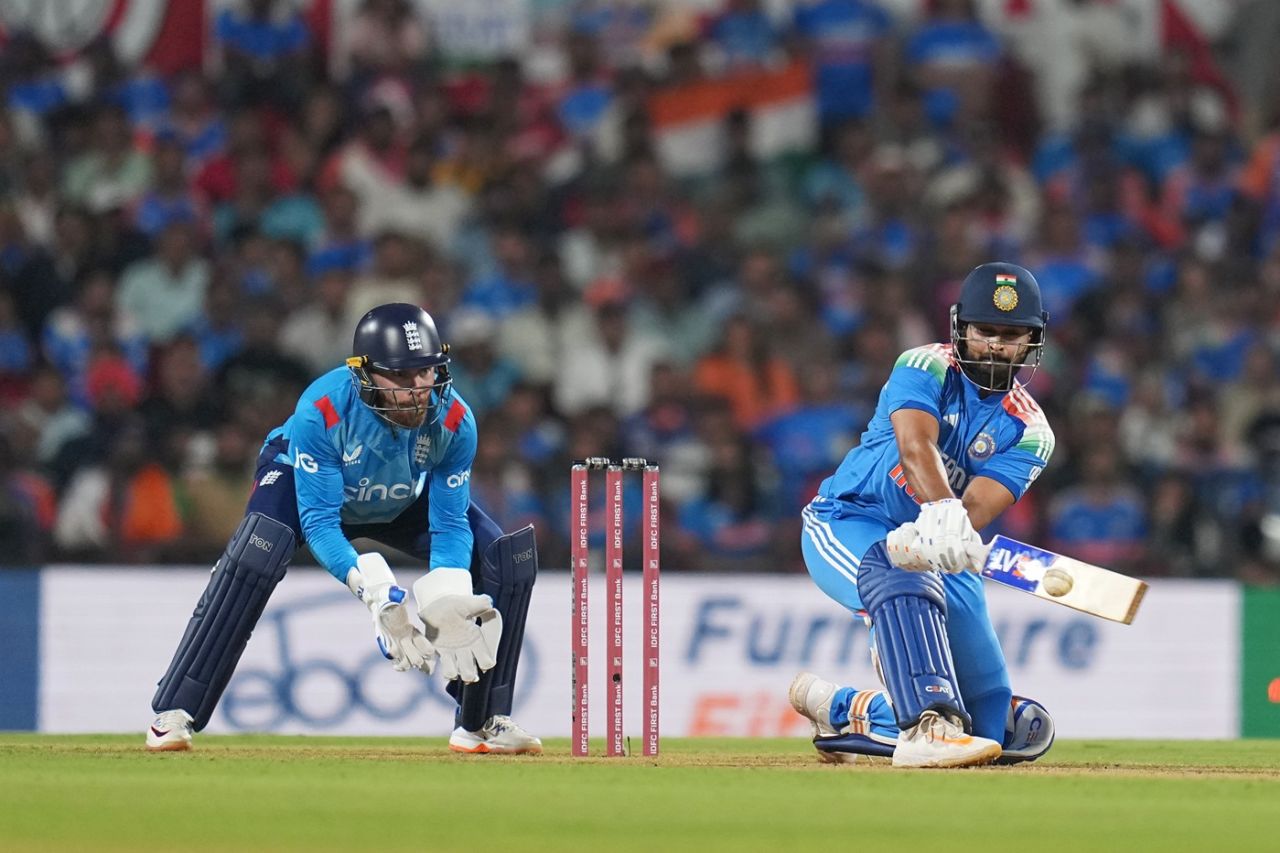 Shreyas Iyer brought out the reverse sweep against Adil Rashid, India vs England, 1st ODI, Nagpur, February 6, 2025