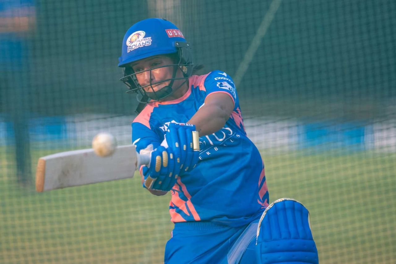 Harmanpreet Kaur gets going in the nets, Navi Mumbai, February 7, 2025