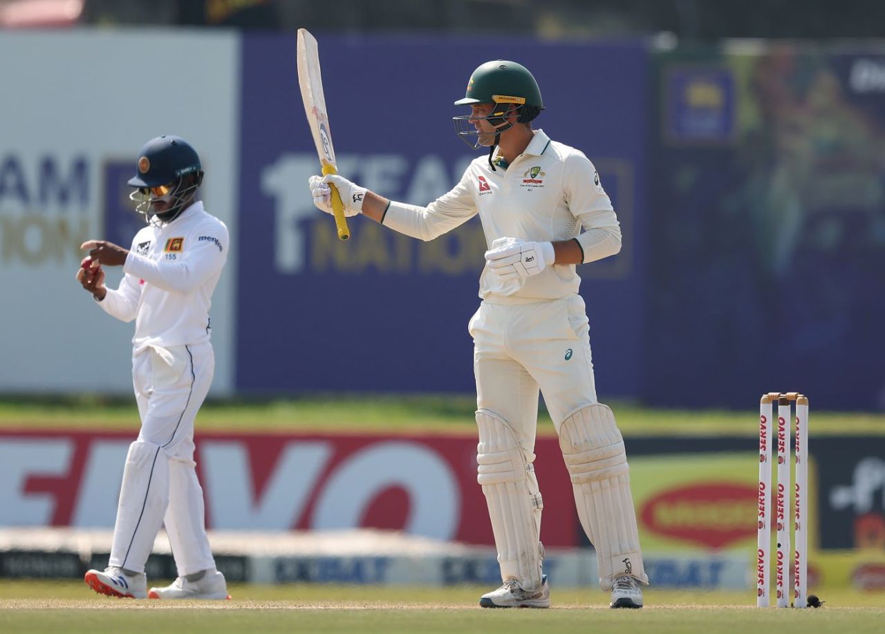 Alex Carey celebrates reaching 150, Sri Lanka vs Australia, 2nd Test, Galle, 3rd day, February 8, 2025