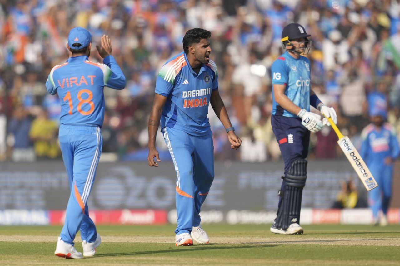 Harshit Rana celebrates a wicket, India vs England, 2nd ODI, Cuttack, February 9, 2025