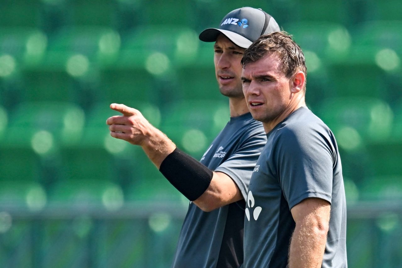 Will Young has a chat with Tom Latham, Lahore, February 9, 2025