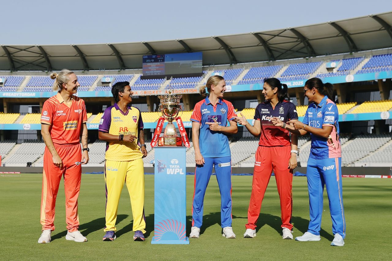 All captains of WPL 2025 share a light moment amid posing with the trophy, WPL 2025, February 13, 2025
