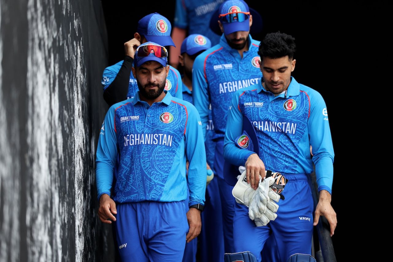 Hashmatullah Shahidi leads the team out, Pakistan Shaheens vs Afghanistan, Champions Trophy warm-up, Lahore, February 14, 2025