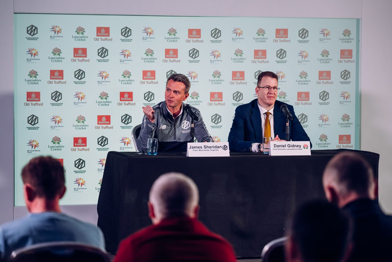 James Sheridan and Daniel Gidney speak to the press, Old Trafford, February 14, 2025