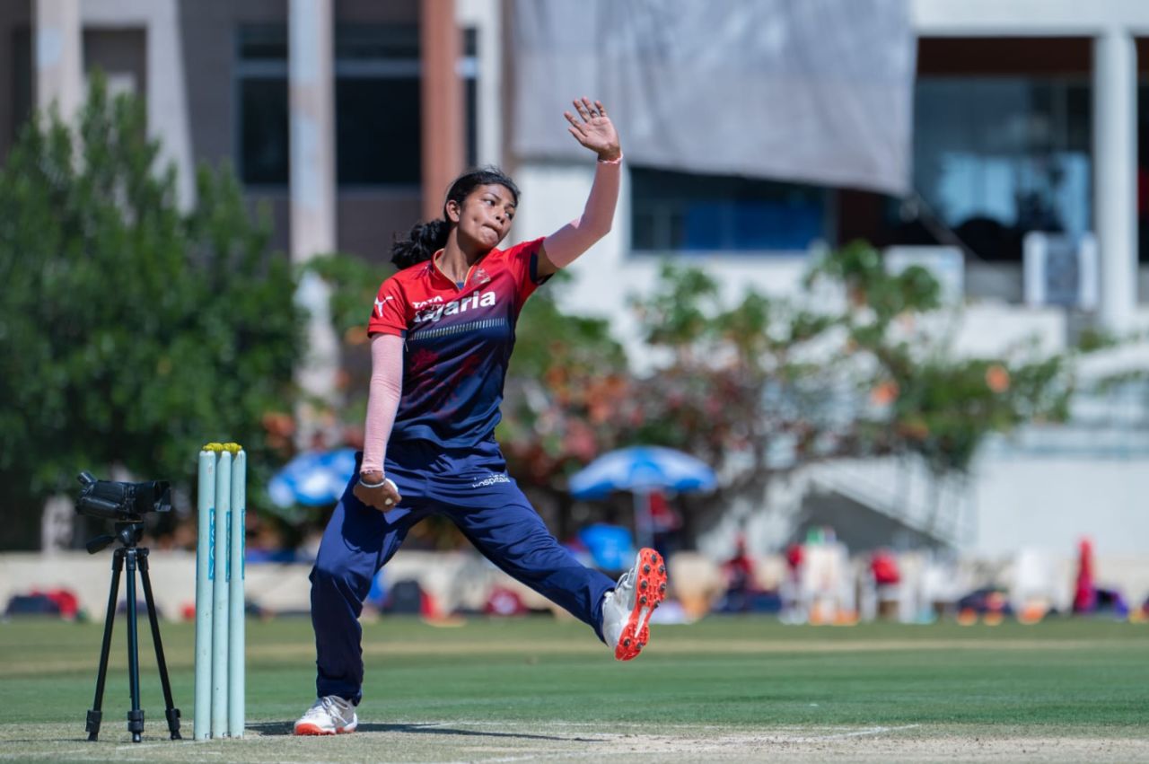 Prema Rawat bowls during practice, February 14, 2025