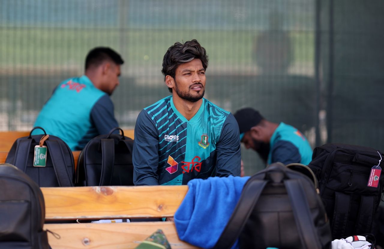 Najmul Hossain Shanto takes a break during practice, Champions Trophy 2025, Dubai, February 15, 2025