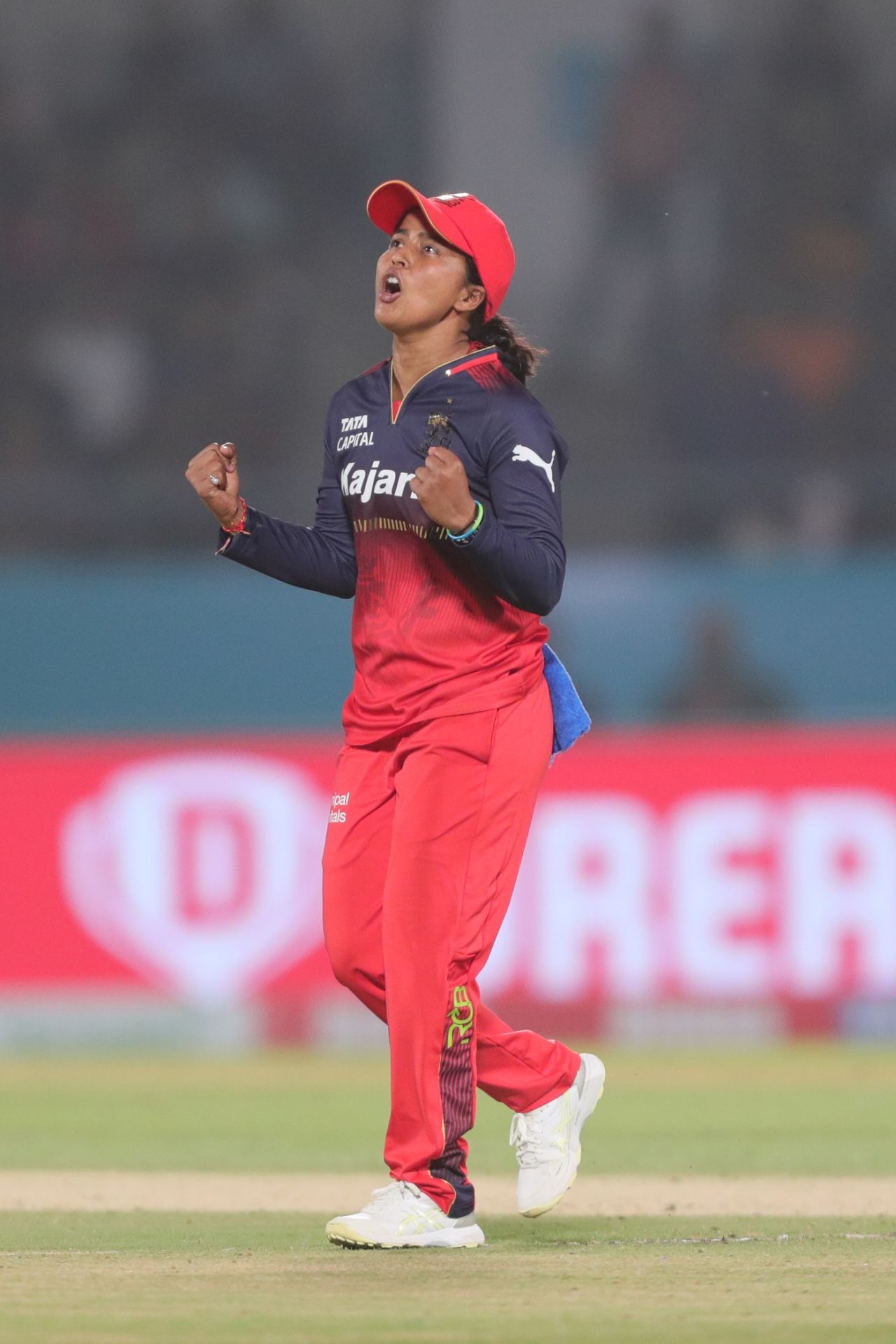 Ekta Bisht celebrates the wicket of Jess Jonassen, Delhi Capitals vs Royal Challengers Bengaluru, Vadodara, WPL, February 17, 2025