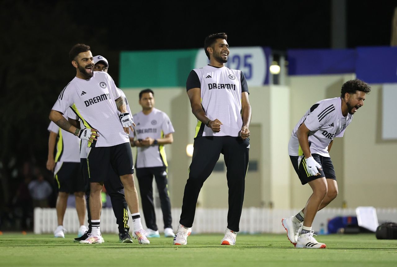Virat Kohli, Harshit Rana and Kuldeep Yadav have fun at training, Champions Trophy, Dubai, February 17, 2024