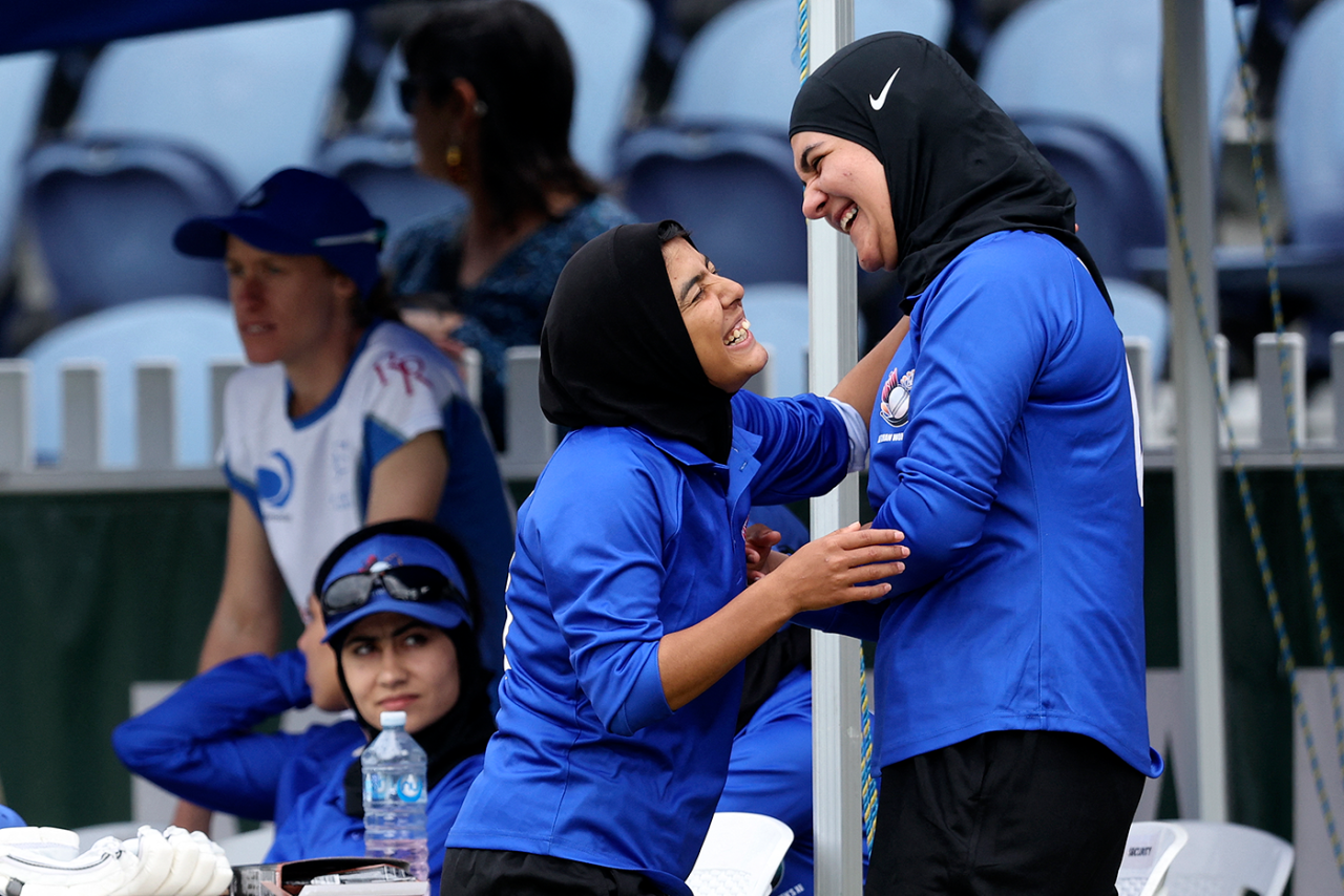 Afghanistan Women's players share a laug, Afghanistan Women's XI and Cricket Without Borders XI, Melbourne, January 30, 2025