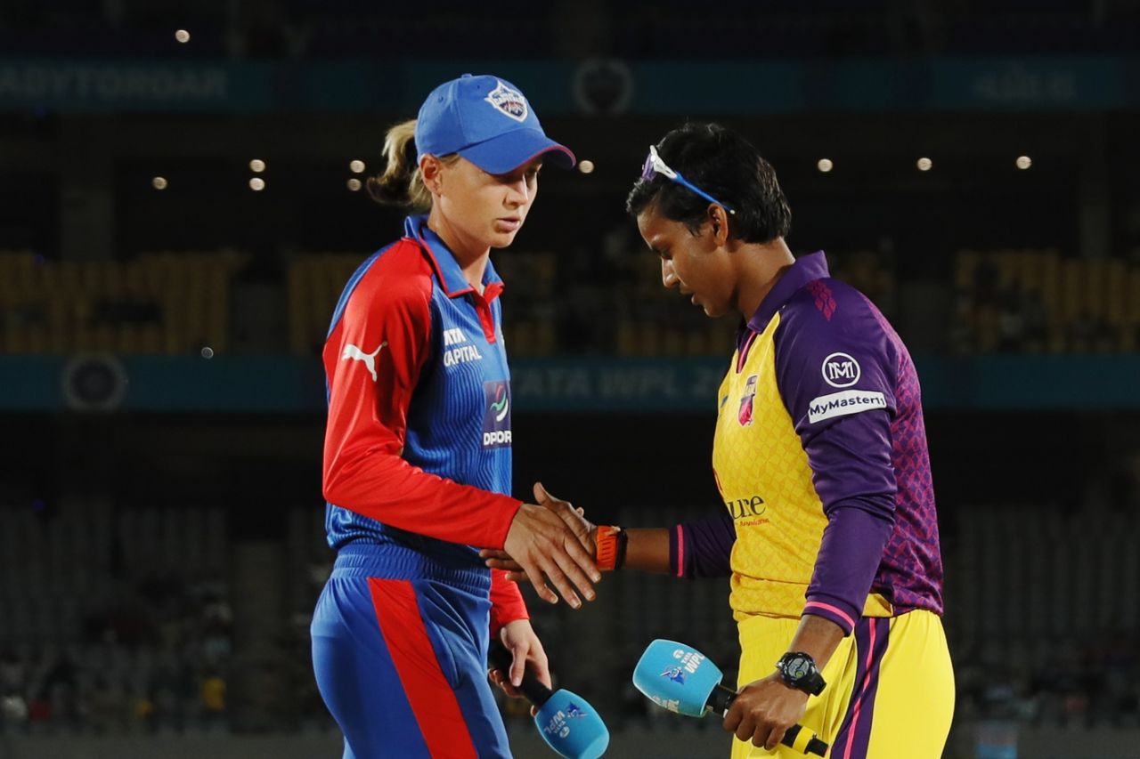 Meg Lanning and Deepti Sharma at the toss, Delhi Capitals vs UP Warriorz, WPL, Vadodara, February 19, 2025