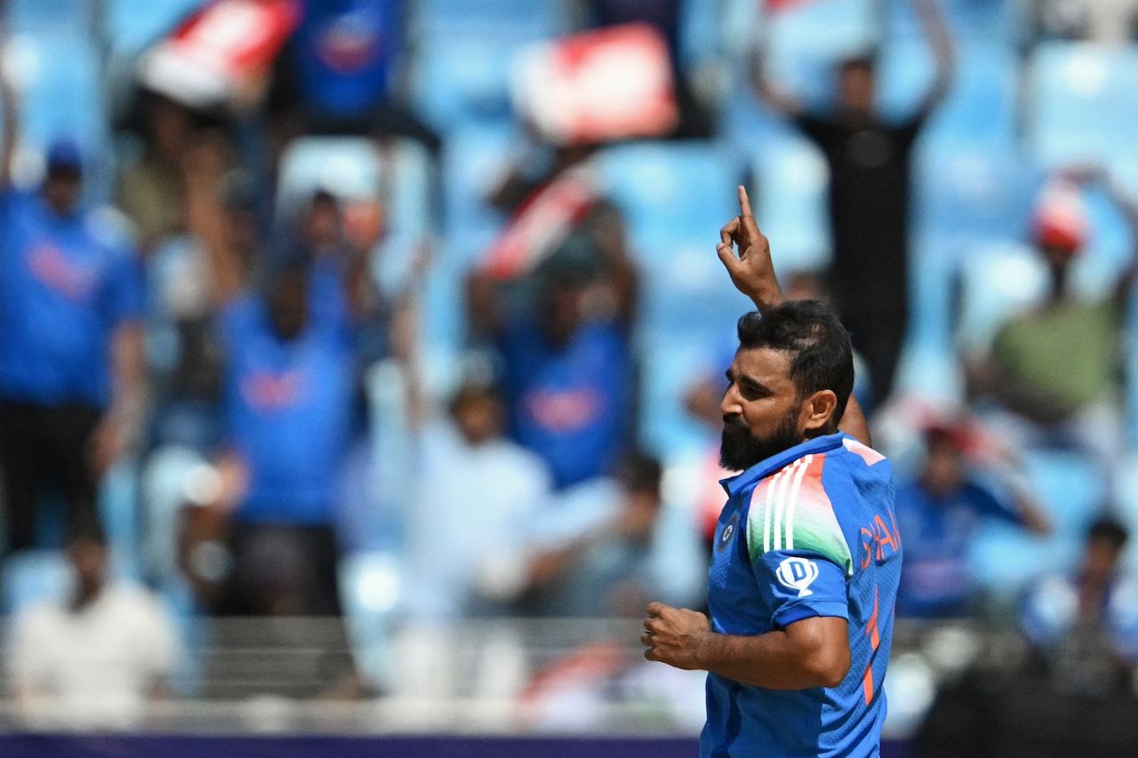 Mohammed Shami got his second when he sent back Mehidy Hasan Miraz, Bangladesh vs India, Champions Trophy, Dubai, February 20, 2025