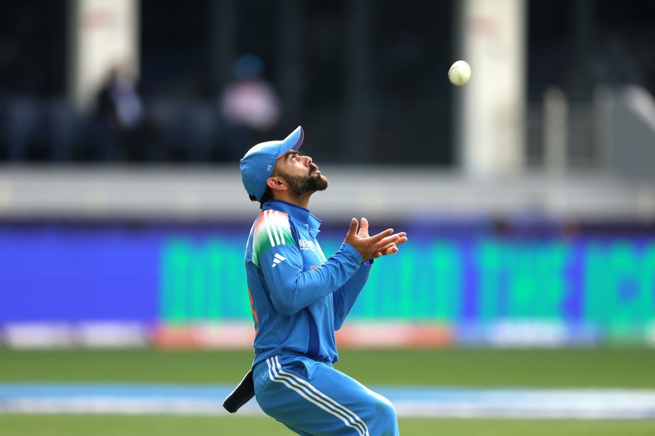 Virat Kohli took his 156th catch in ODIs, joint most by an Indian, Bangladesh vs India, Champions Trophy, Dubai, February 20, 2025