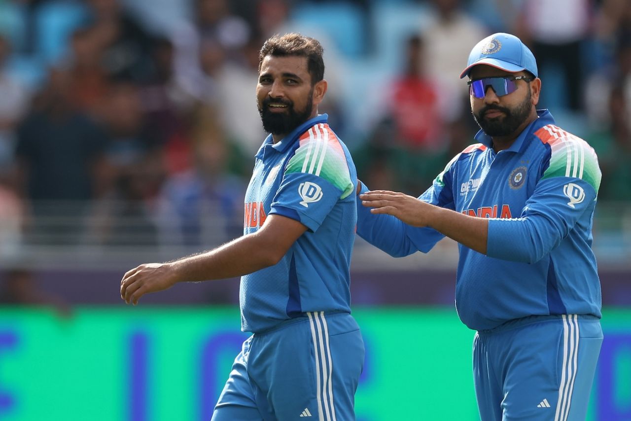 Mohammed Shami got a pat on the back from captain Rohit Sharma, Bangladesh vs India, Champions Trophy, Dubai, February 20, 2025