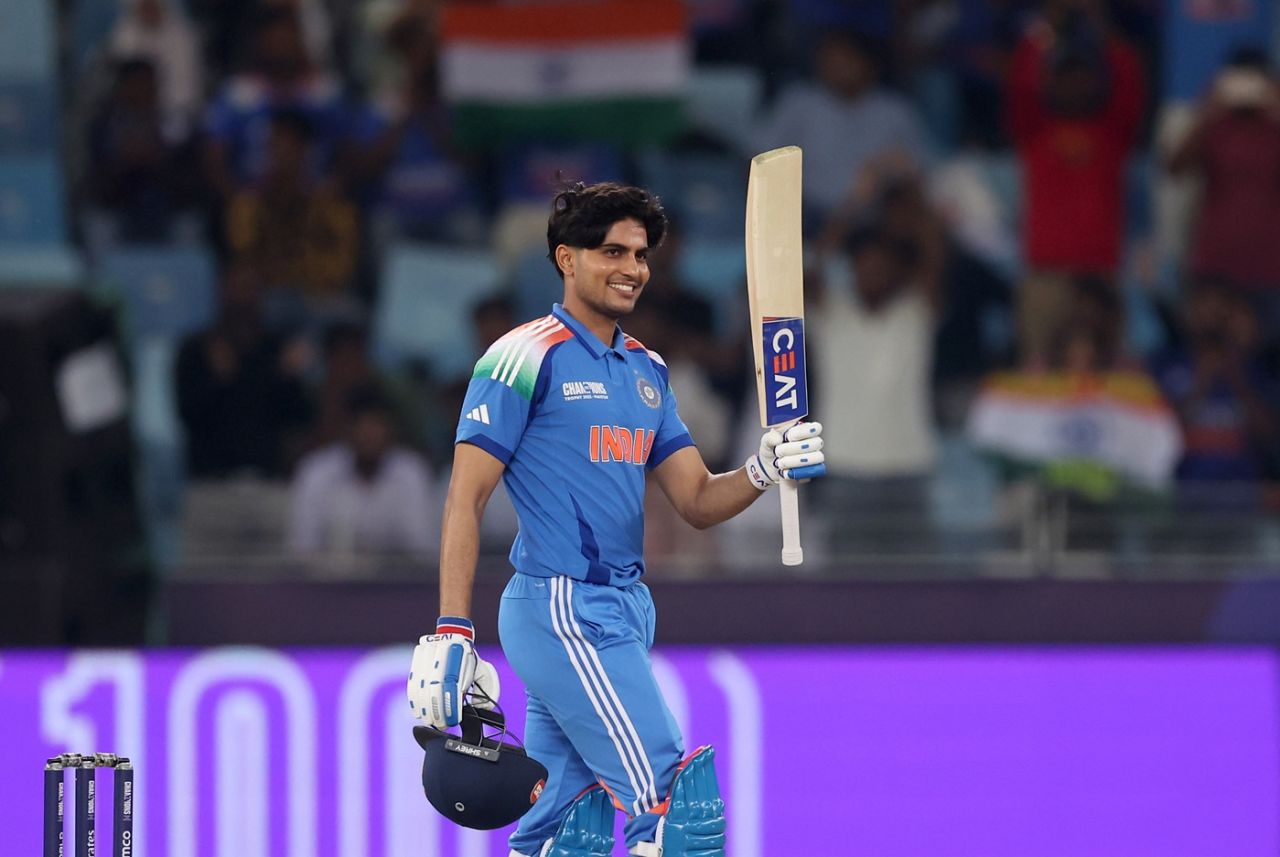 Shubman Gill is all smiles after a fighting century, Bangladesh vs India, Champions Trophy, Dubai, February 20, 2025