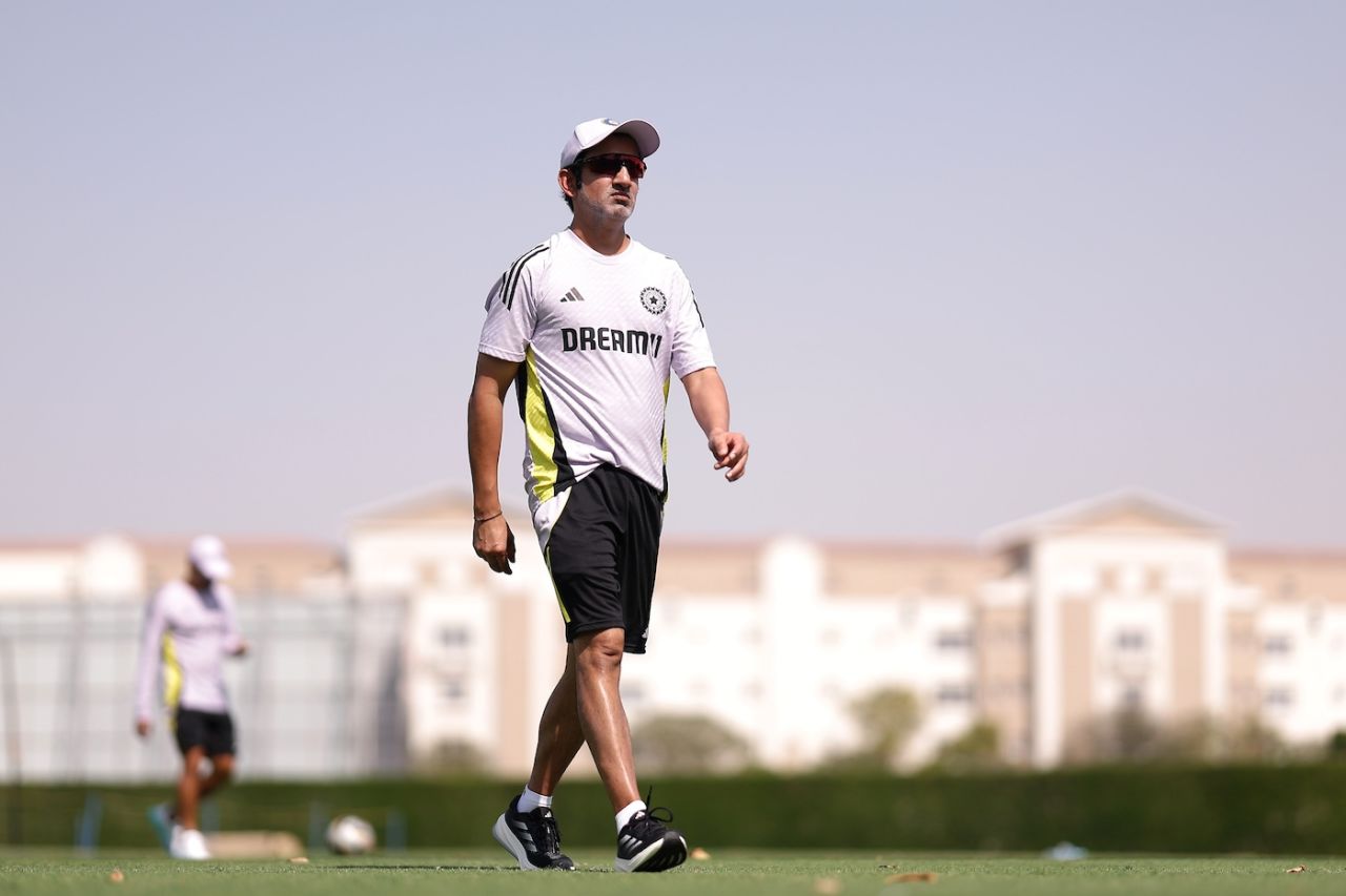 Gautam Gambhir at a practice session ahead of India's Champions Trophy game against Pakistan, Dubai, February 22, 2025