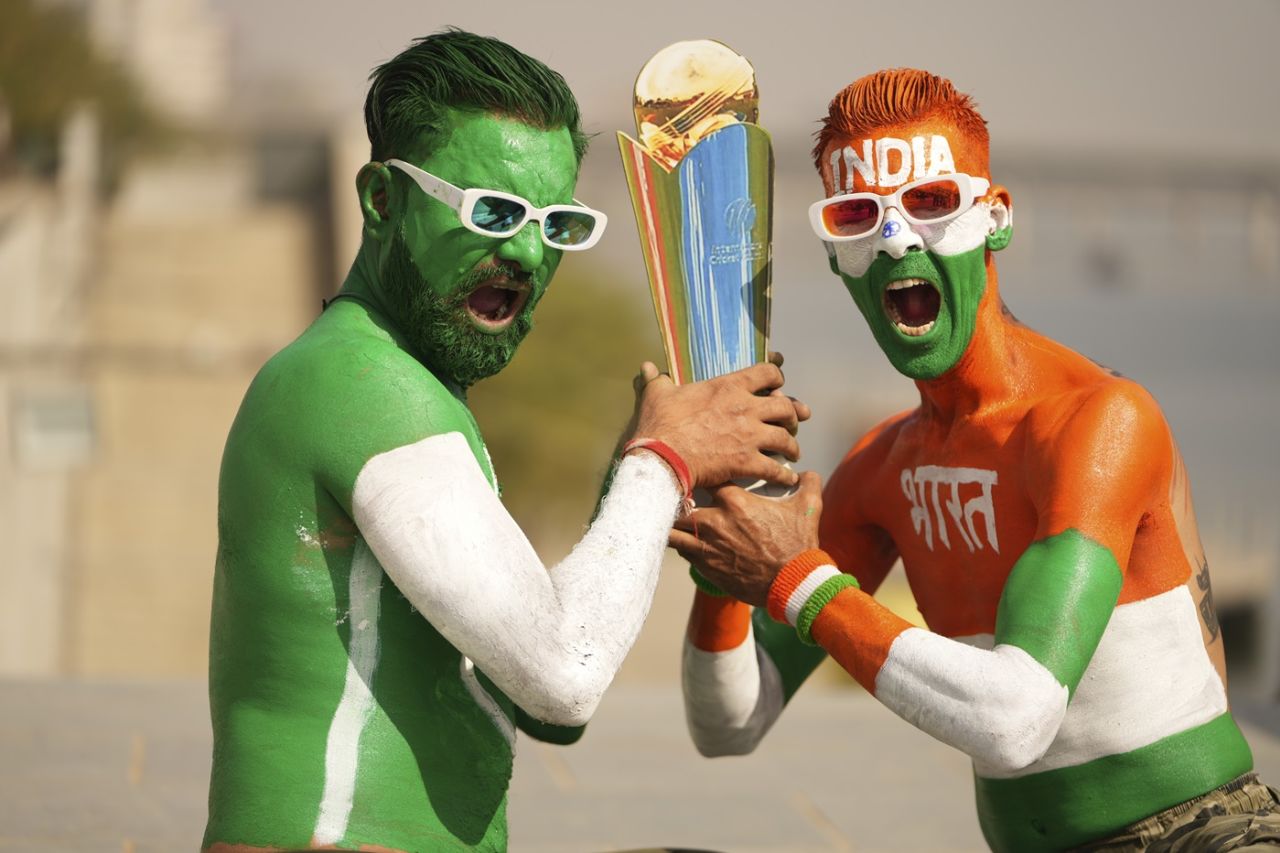 Fans pose ahead of Pakistan vs India game, ICC Men's Champions Trophy, Ahmedabad, February 23, 2025