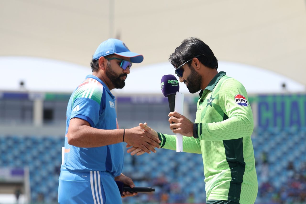 Rohit Sharma and Mohammad Rizwan at the toss, Pakistan vs India, ICC Men's Champions Trophy, Dubai, February 23, 2025