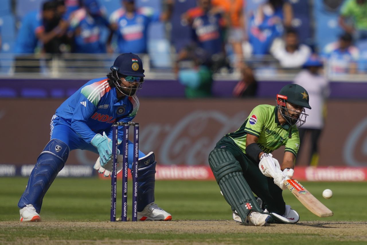 Saud Shakeel plays a scoop, Pakistan vs India, Dubai, Champions Trophy, February 23, 2025