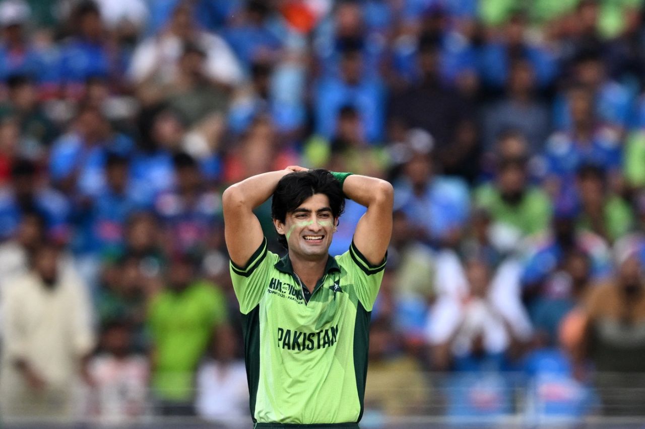 Naseem Shah reacts during India's chase, Pakistan vs India, Dubai, Champions Trophy, February 23, 2025