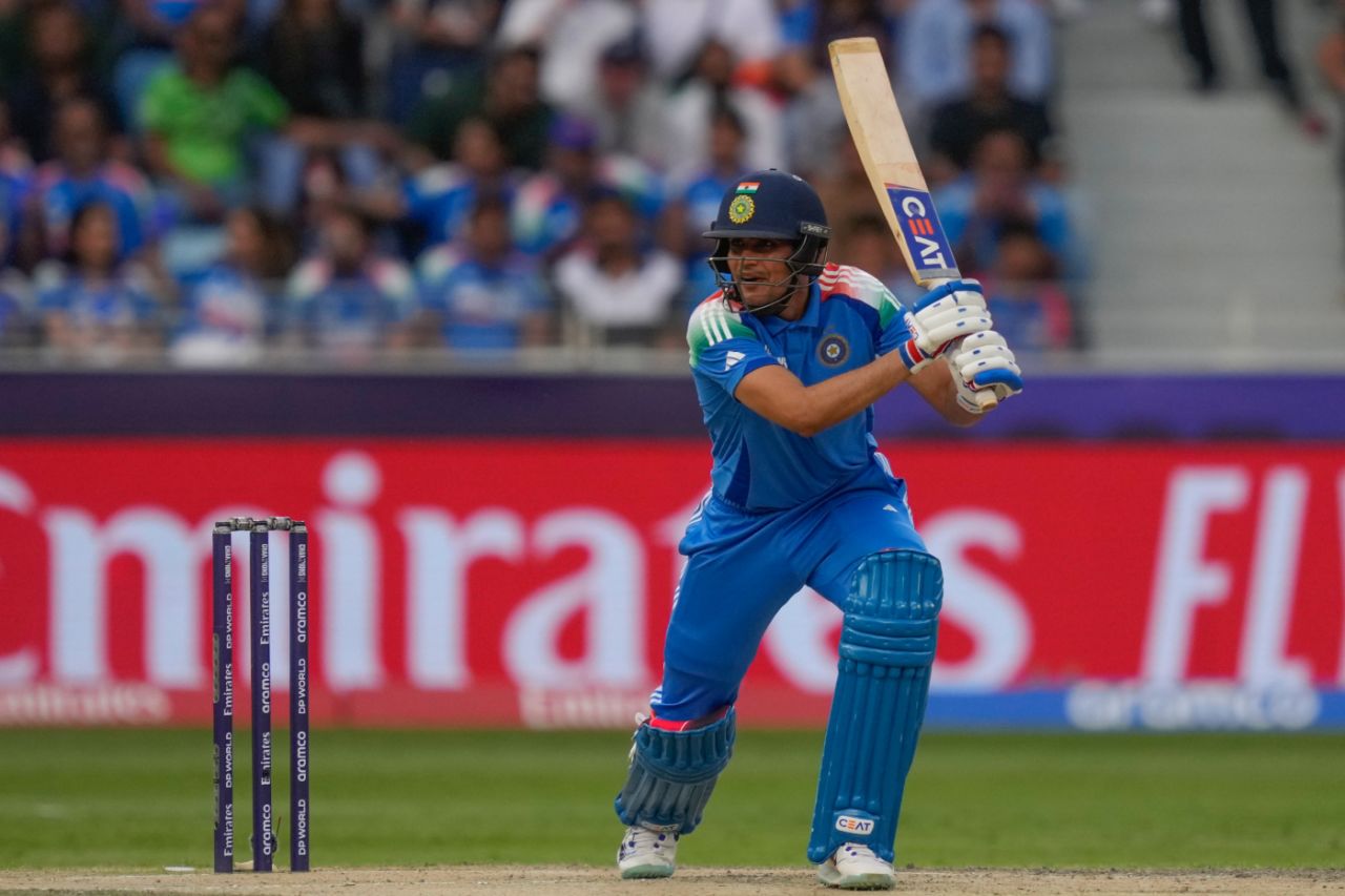 Shubman Gill hits through the off side, Pakistan vs India, Dubai, Champions Trophy, February 23, 2025