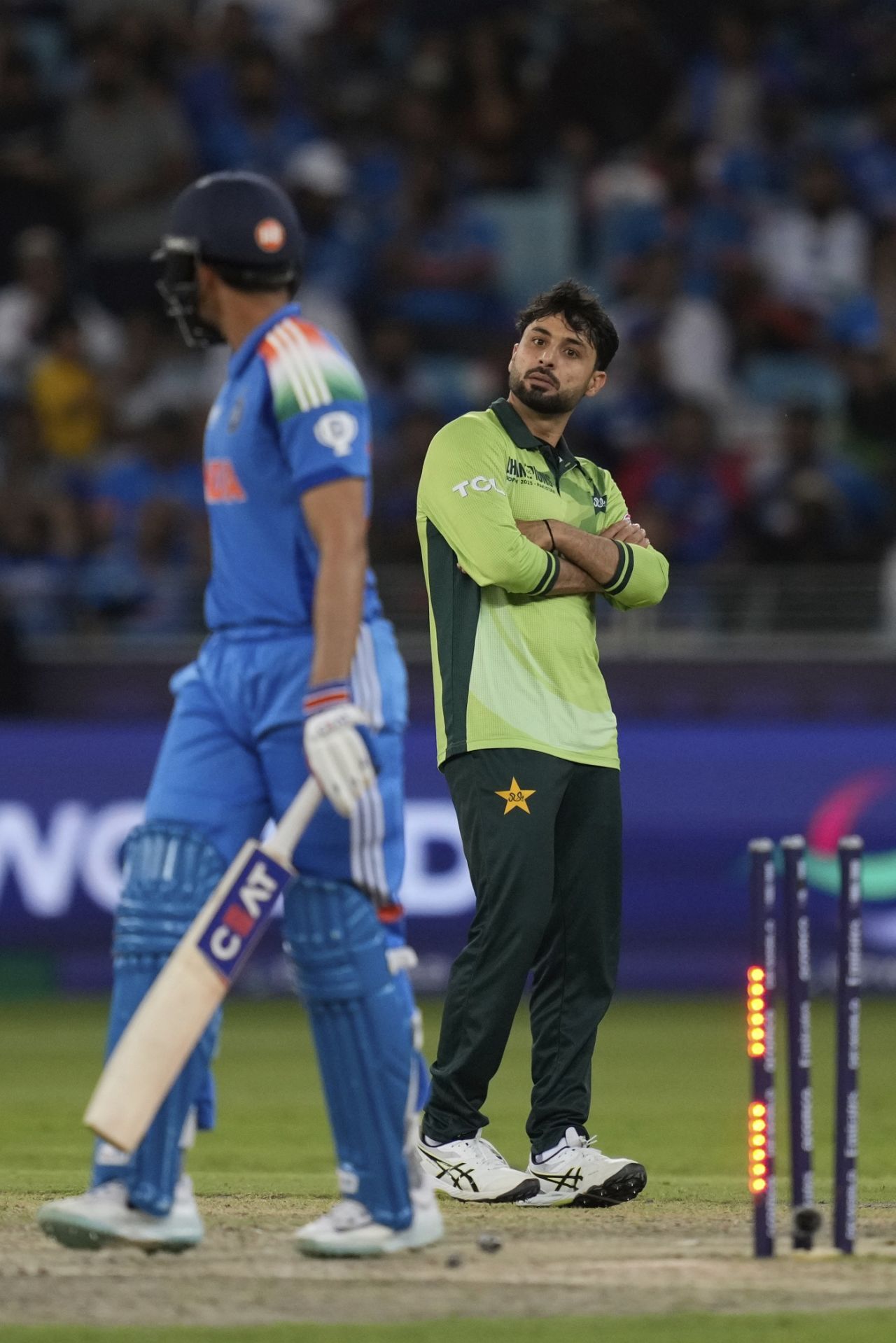 Abrar Ahmed gives Shubman Gill a send-off, Pakistan vs India, Dubai, Champions Trophy, February 23, 2025