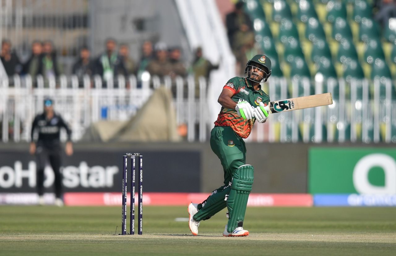 Tanzid Hasan whipped one for six in the second over, Bangladesh vs New Zealand, Champions Trophy, Rawalpindi, February 24, 2025
