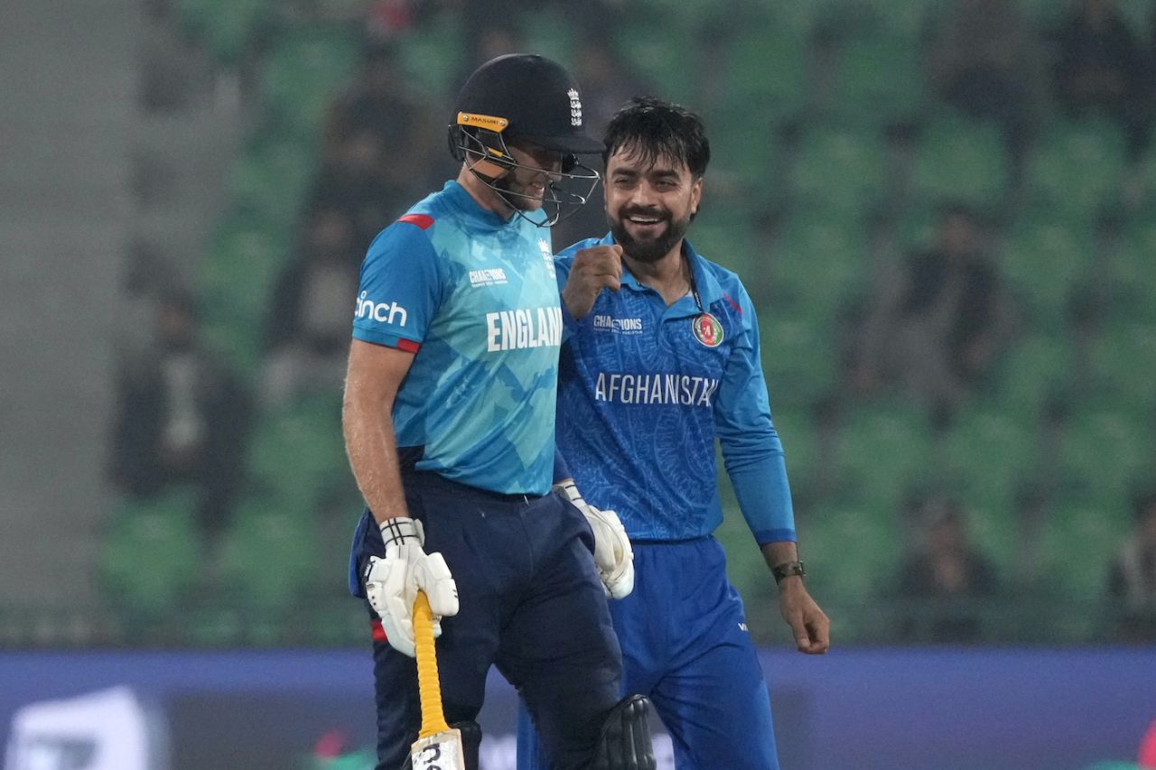 Rashid Khan spins out a laugh from Joe Root, Gaddafi Stadium, Lahore, ICC Champions Trophy, February 26, 2025