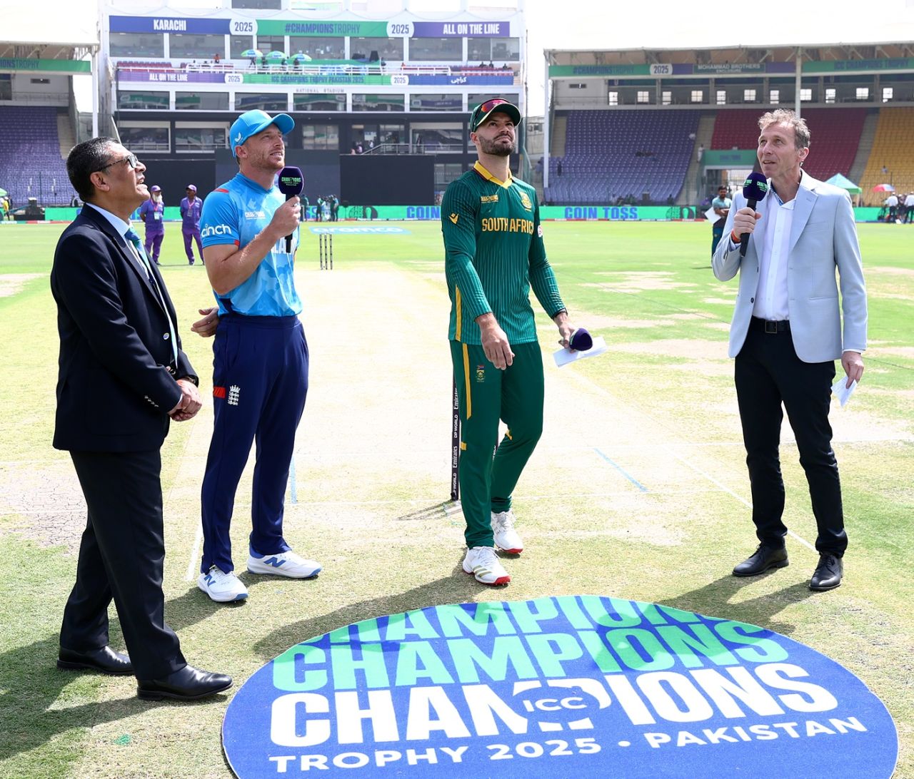 Jos Buttler. in his last match as England captain, calls as stand-in South Africa captain Aiden Markram flips the coin, South Africa vs England, Group B, ICC Men's Champions Trophy, Karachi, March 1, 2025