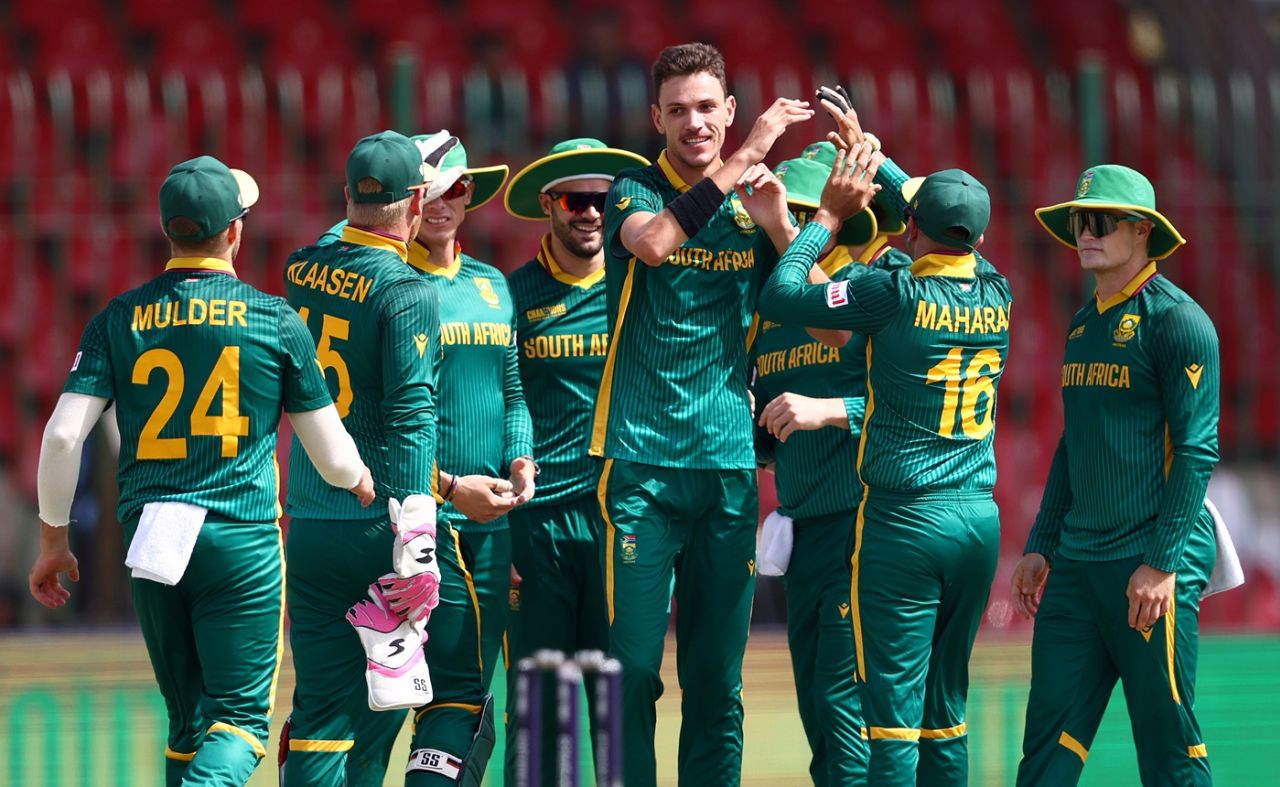 Marco Jansen celebrates Jamie Smith's wicket, South Africa vs England, Group B, ICC Men's Champions Trophy, Karachi, March 1, 2025