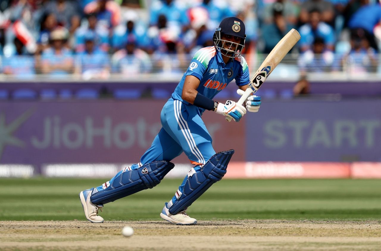 Axar Patel works the ball into the leg side, India vs New Zealand, Champions Trophy, Dubai, March 2, 2025
