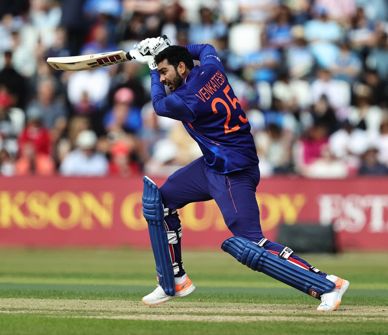 Venkatesh Iyer drives, Northamptonshire vs Indians, T20 tour game, Northampton, July 3, 2022
