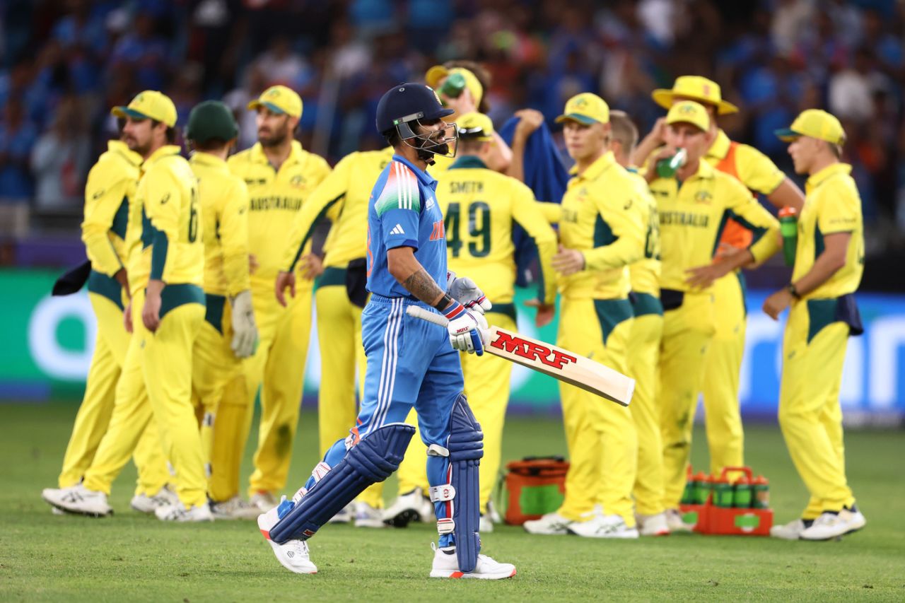 Virat Kohli walks back after holing out for 84, Australia vs India, Champions Trophy semi-final, Dubai, March 4, 2025