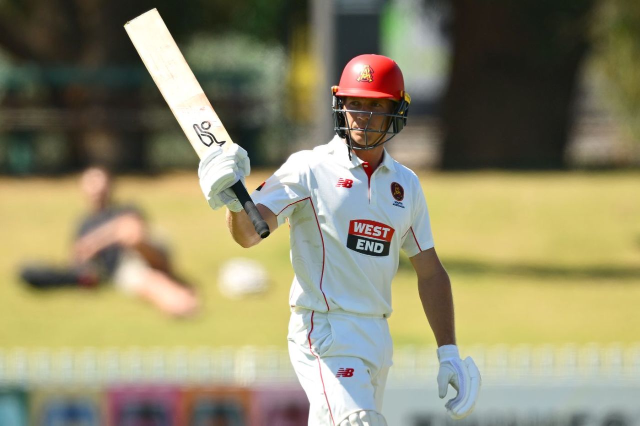 Nathan McSweeney celebrates a half-century, Victoria vs South Australia, Sheffield Shield, Day 2, Junction Oval, March 7, 2025 