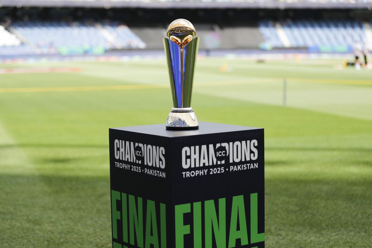 The trophy on display, India vs New Zealand, Champions Trophy final, Dubai, March 9, 2025