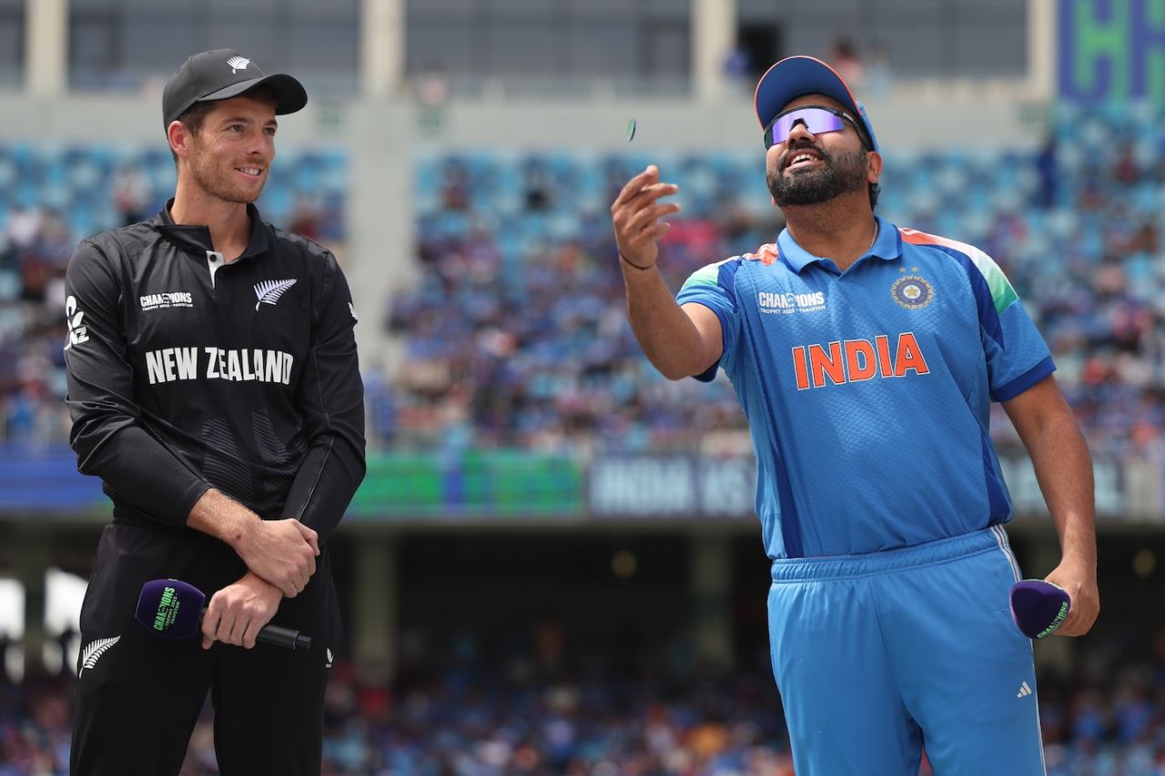 Rohit Sharma flips the coin - Mitchell Santner won the toss and opted to bat, India vs New Zealand, Champions Trophy final, Dubai, March 9, 2025
