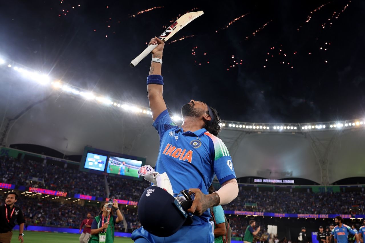 KL Rahul celebrates victory, India vs New Zealand, Champions Trophy final, Dubai, March 9, 2025