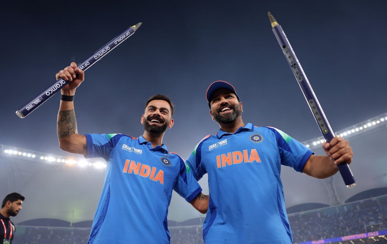 Virat Kohli and Rohit Sharma after the victory, India vs New Zealand, Champions Trophy final, Dubai, March 9, 2025