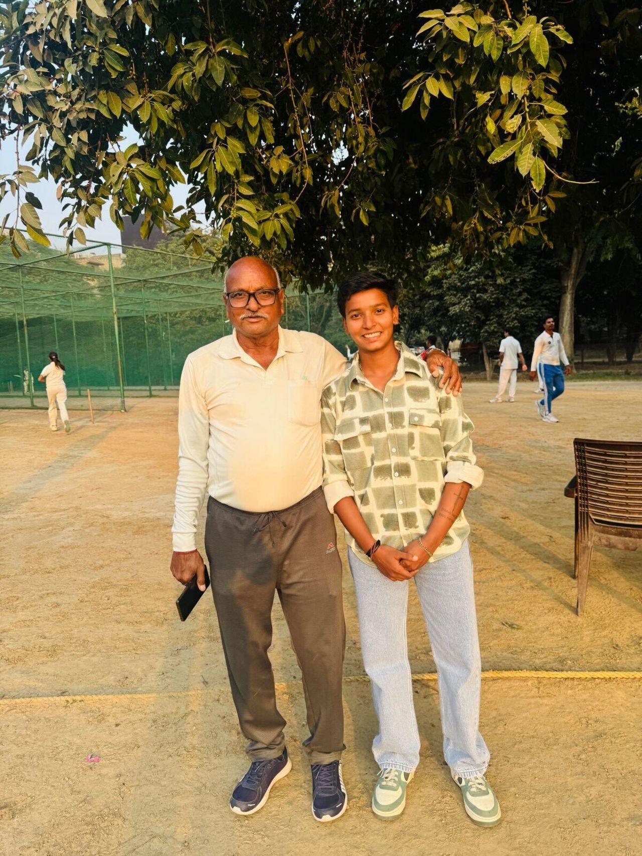 Priya Mishra with her childhood coach Shravan Kumar at his West Delhi Academy, March 11, 2025
