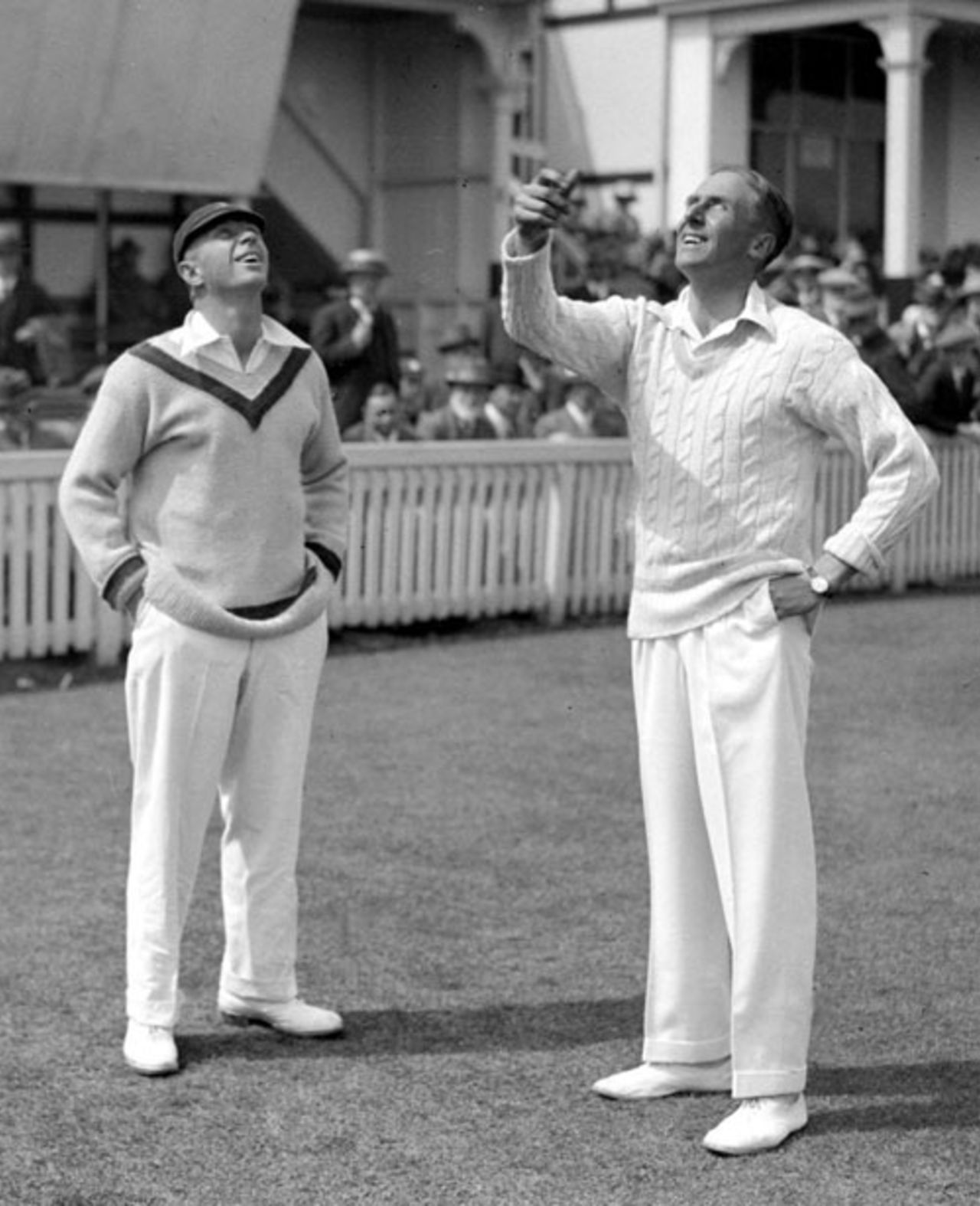 Herbie Taylor and Arthur Gilligan toss ahead of the 1930 Birmingham Test, England v South Africa, Edgbaston, June 14, 1924