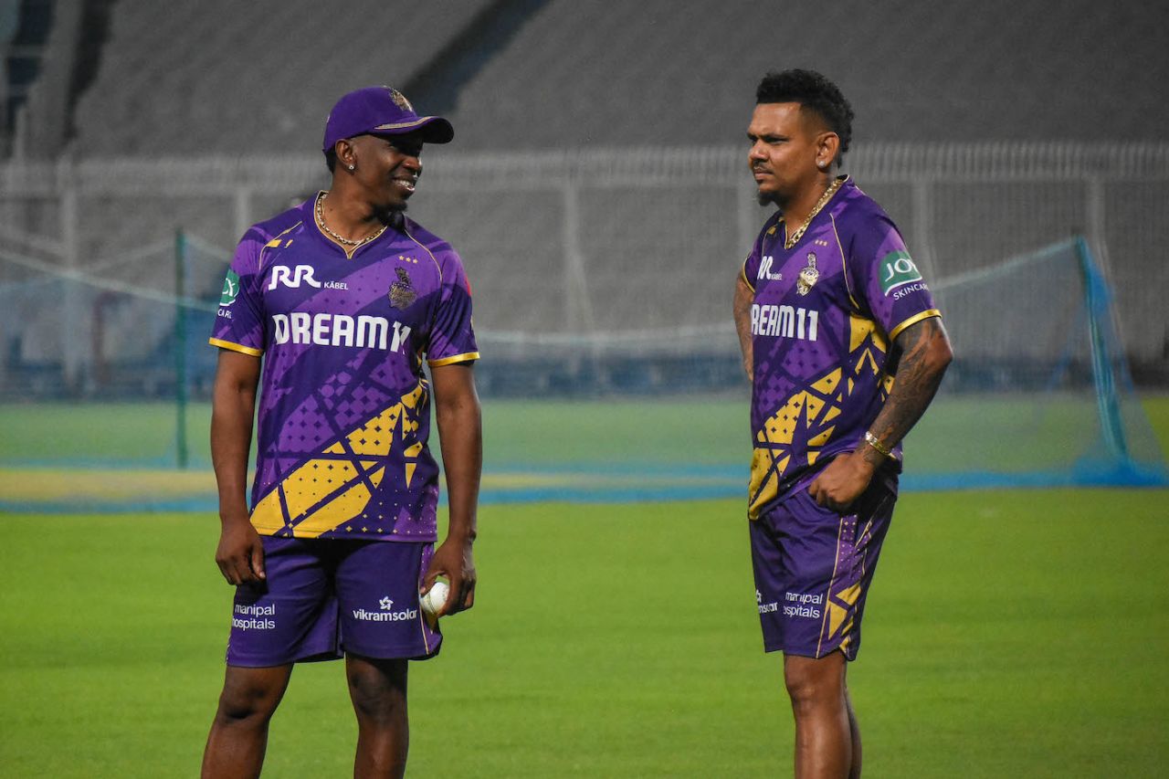 Sunil Narine and KKR mentor Dwayne Bravo talk ahead of IPL 2025, Kolkata, IPL 2025, March 16, 2025