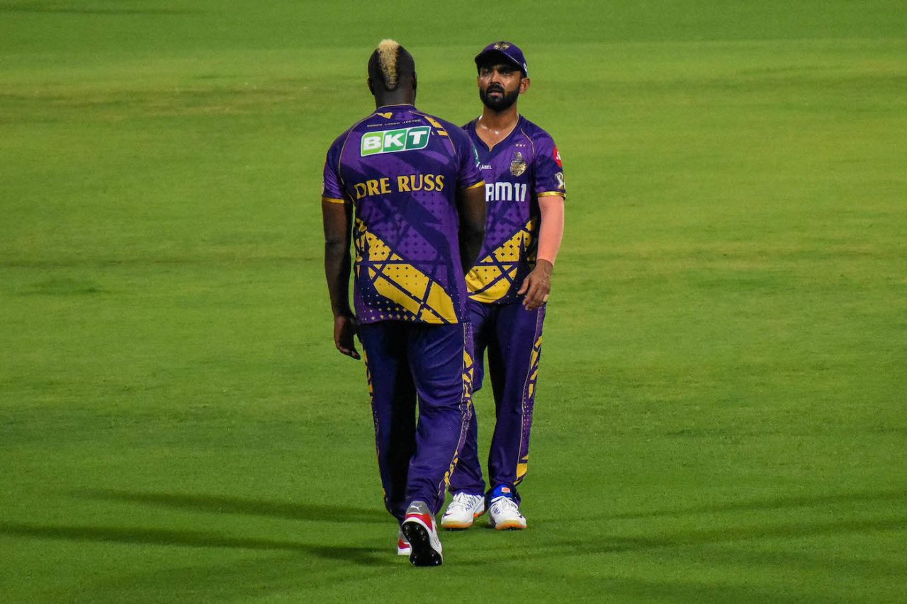 Andre Russell and Ajinkya Rahane at a practice session in Eden Gardens, Kolkata, IPL 2025, March 16, 2025
