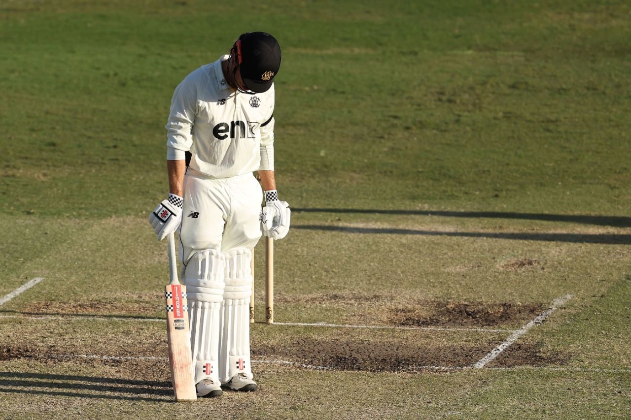 Cooper Connolly bows his head after being dismissed, Western Australia vs Victoria, Sheffield Shield, WACA ground, March 18, 2025