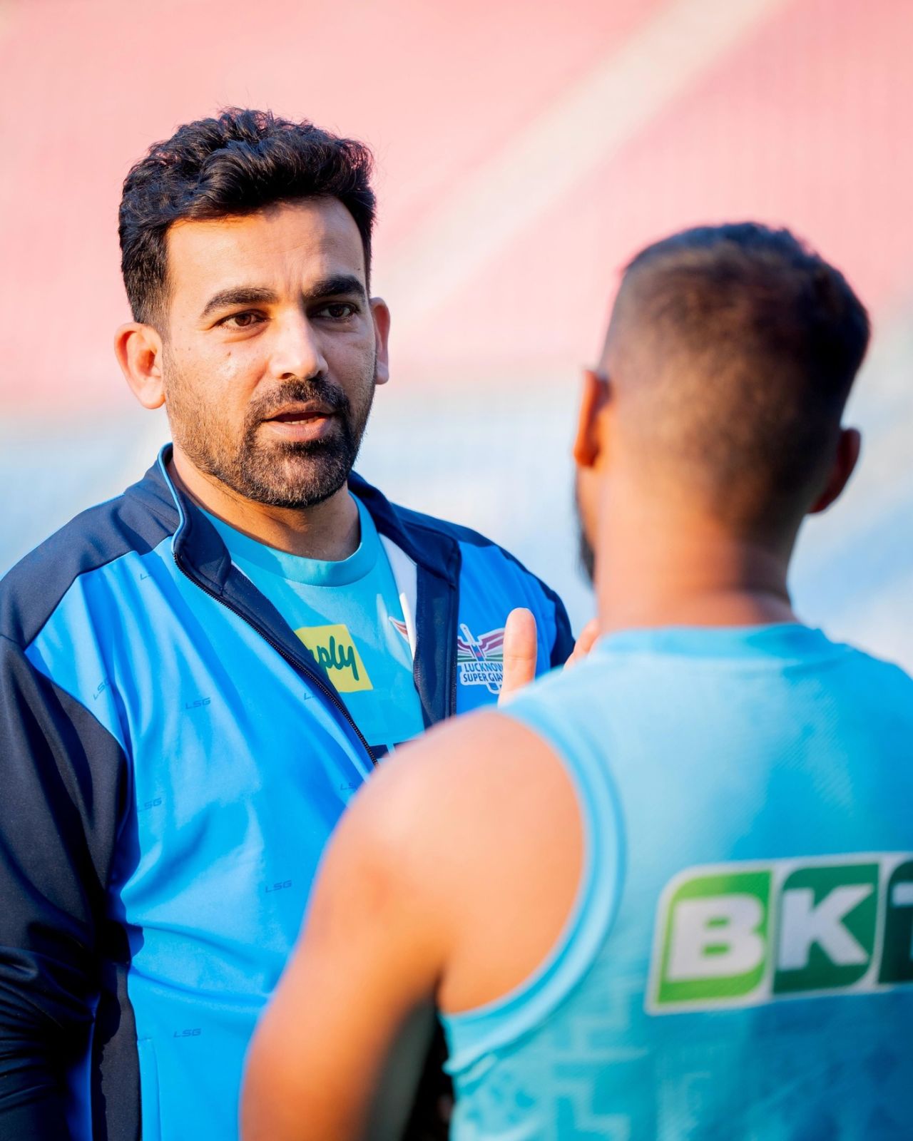 Zaheer Khan has a chat with Nicholas Pooran, Lucknow, March 20, 2025