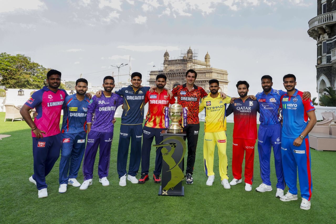 Sanju Samson, Rishabh Pant, Ajinkya Rahane, Shubman Gill, Shreyas Iyer, Pat Cummins, Ruturaj Gaikwad, Rajat Patidar, Hardik Pandya and Axar Patel pose, Mumbai, IPL, March 20, 2025